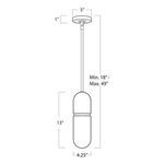 Line drawing with dimensions showing Salon Pendant height, width, and adjustable rod length