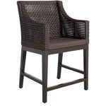 Peninsula Mahogany Counter Stool angled view without cushion showing woven rattan seat
