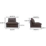 Slipper chair front and side dimensions labeled for width, height, and depth in inches