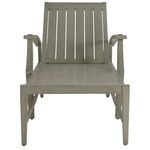 Front view of chaise frame without cushion showing slatted panel and armrests.