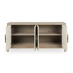 Sideboard buffet with all doors fully open showing spacious shelving within