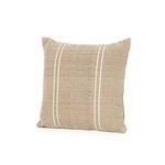 Square 20 inch jute pillow with natural beige color and two vertical white stripes