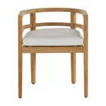 Front view showing curved barrel back and square wooden legs with raised white cushion