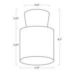 Line drawing with dimensions of flush mount light: 8.5 inches tall, 5.75 inches wide