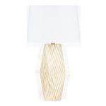 Front view of Syracuse Table Lamp on white background showing entire lamp with bright white shade and patterned base