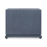 Back view of navy blue textured Ming Large 4-Drawer Dresser showing smooth solid panel.