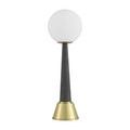 White globe Sortie lamp with textured dark gray shaft and brass base front view