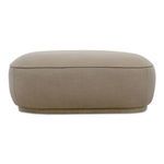 Back side view of Marion Square Ottoman highlighting recessed base and smooth beige upholstery