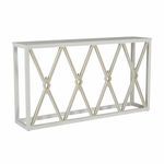 Alandra Console Table with cerused white Mindy wood and stained-gold metal diamond pattern inlay on the front