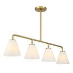 Side view of chandelier focusing on swirling glass texture and warm brass arm curve