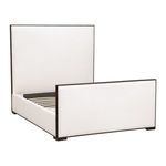 Rear three-quarter angle reveals wooden slats base inside the bed frame