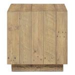 Jasper accent table front view capturing vertical pine planks and weathered wood details on the base.