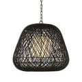 Frontal view of Osbert Black Pendant emphasizing geometric twine pattern surrounding the glowing orb