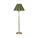 Polly Natural Brass Buffet Lamp with green scalloped shade and slender brass base with round platform