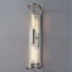 Fillmore wall sconce in brushed brass finish with clear ribbed glass on gray wall