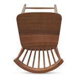 Overhead view highlighting seat’s smooth walnut surface and curved spindle backrest