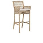 Brisbane outdoor bar stool with beige hyacinth rope weave and beige cushion on aluminum frame
