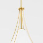 side angle showing brass frame detail and stem connection above conical glass shade