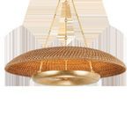 Frontal view of Oaklyn Pendant with rope shade and gold leaf ring diffuser isolated on white background