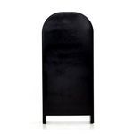 Back view of Breya cabinet with smooth black metal back panel and rounded top