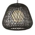 Osbert Black Pendant lit with diffuse light, showcasing woven Kraft paper twine shade and chain suspension