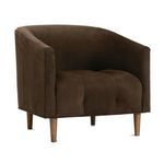 Pate Leather Chair angled view showing the curved armrest and seat details on dark brown nubuck leather
