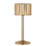 Ice bucket mounted on gold steel stem and circular base, front view