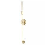 Dylan 1 Light Wall Sconce with slim brass finish rod and cylindrical bulb holder, vintage filament bulb included