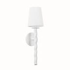 Alvaro Wall Sconce with textured white helical stem and off-white linen tapered shade