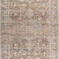Traditional style Marlene rug with dark brown, beige, and gray tones and distressed intricate medallion pattern