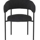 Cassia Dining Chair in licorice boucle fabric with curved backrest and slim black metal legs