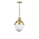 Otis Pendant Small in brass finish with opaque white glass globe diffuser, slightly glossier surface