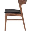 Side profile showing tapered wooden legs and curved backrest wrapping around with smooth wood grain