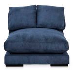 Plunge sofa in blue corduroy fabric with deep seat, plush cushions, and clean-lined silhouette seating three