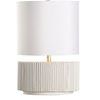 Porticello table lamp with short cylindrical ceramic base featuring irregular vertical fluting in matte white glaze and wh...