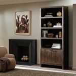 Torrington Bookcase styled in modern living room with decorative objects on shelves