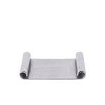 Brushed aluminium scroll tray with raw nickel finish, rectangular with rolled sides and metallic sheen