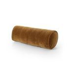 Tobacco-toned cylindrical bolster pillow made from saturated wool velvet with smooth finish