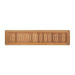 Top-down view of wooden seat showing evenly spaced narrow slats framed by wood border