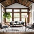 Stylish transitional floor lamp with cylindrical ombre base under soft overhead lighting