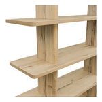 Close-up detail of Casey bookcase shelf and vertical support junction showing wood grain and smooth edges
