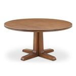 Round Charles dining table with solid pine base and double bullnose edge tabletop in warm wood finish.