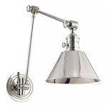 Garden City 1 Light Wall Sconce with adjustable arm and polished metal cone shade