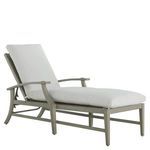 Close-up of smooth gray wooden slats and armrest texture on Croquet Aluminum Chaise