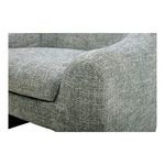 Detailed close-up of armrest and seat cushion edge showing herringbone fabric pattern