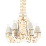 Close-up of Warrensburg chandelier highlighting abaca-wrapped details on metal and linen shades
