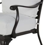 Side detail of cushion thickness and frame's smooth dark brown finish