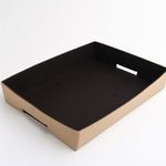 Napa Leather Brown Tray angled view showing cutout handles on short sides and stitch details