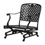 Black aluminum frame without cushions viewed at a front side angle