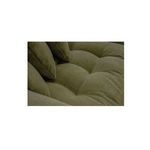 Close-up of tufted olive seat cushions showing detailed stitching and cushion texture.